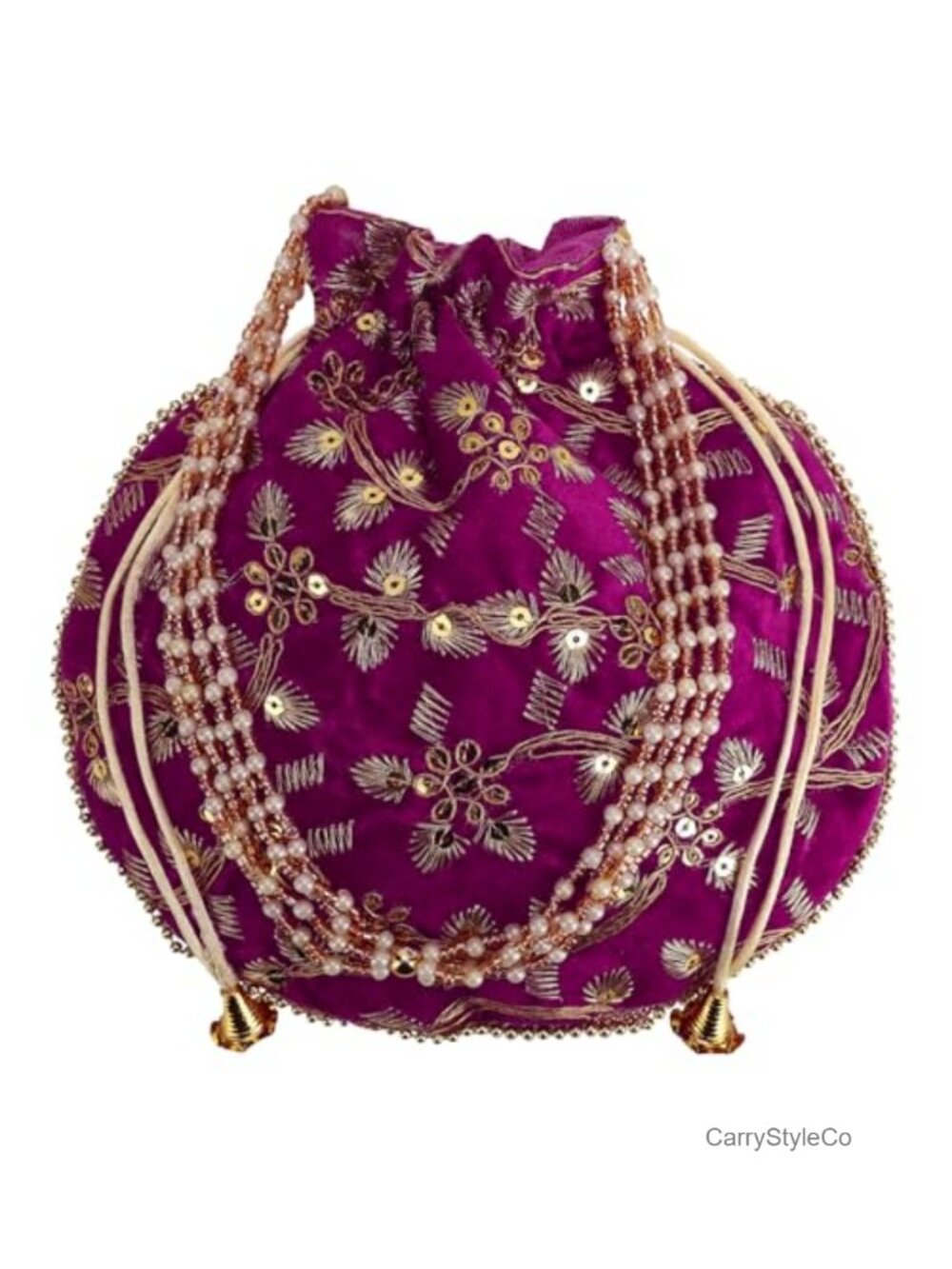 Handcrafted Velvet Potli Bag Embroidered Drawstring Clutch for Weddings